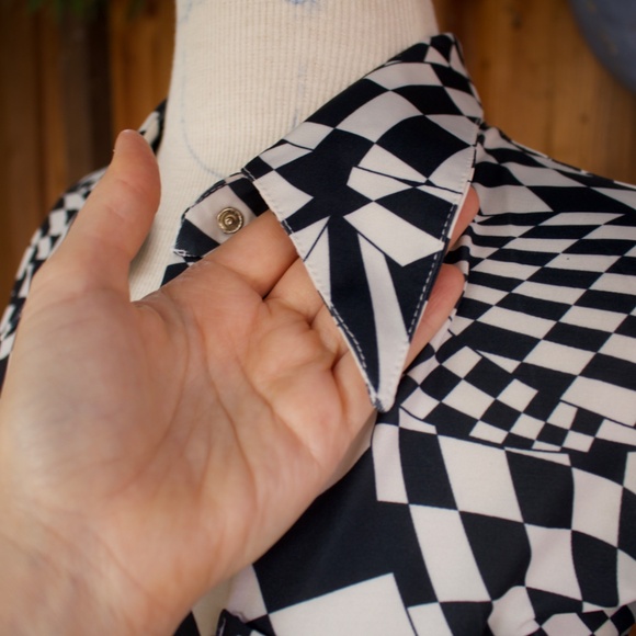 Vintage BEBE DISCO Black & White Checkered Long Sleeve Button Down Blouse - Picture 9 of 17